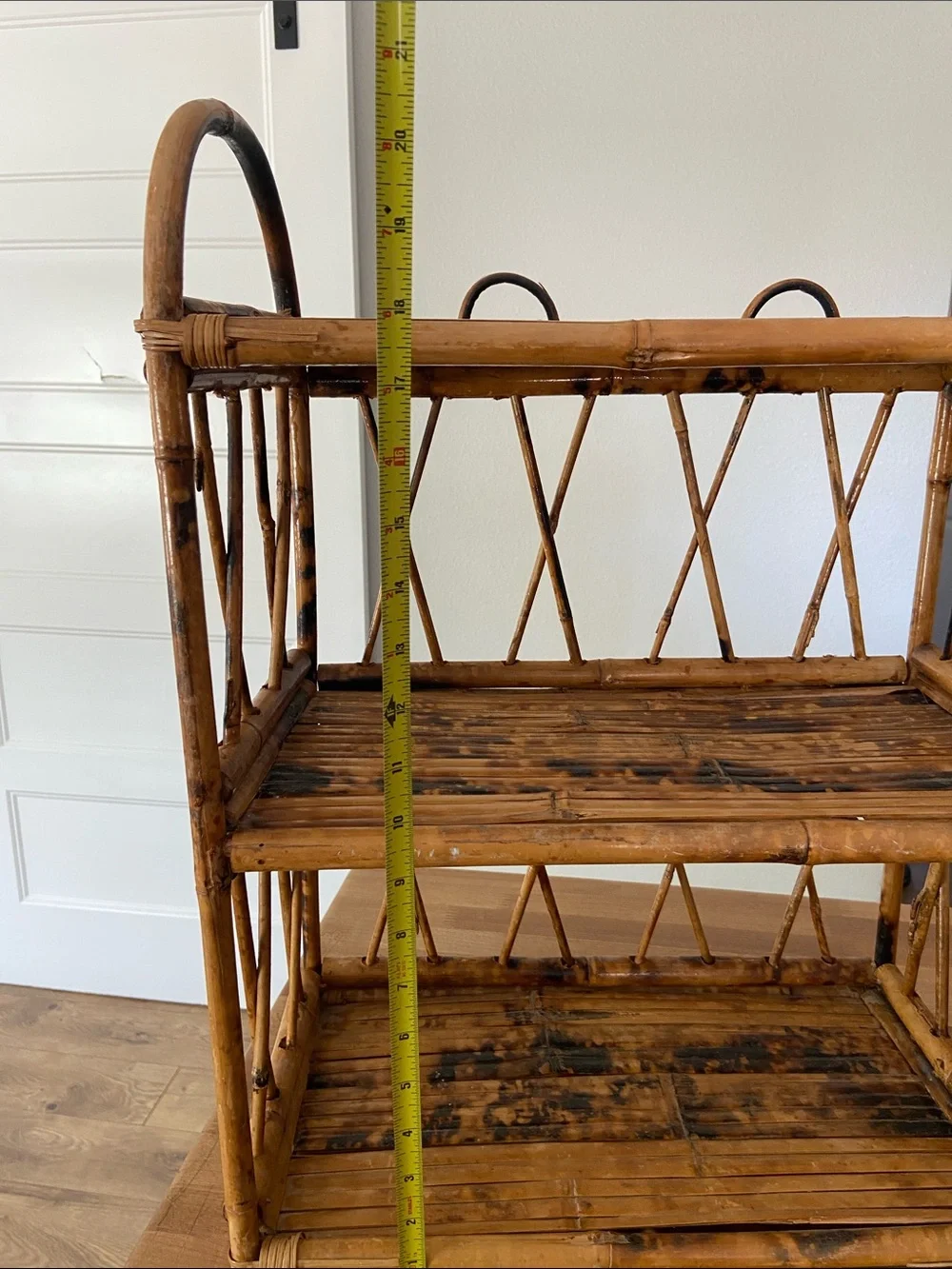 Vintage 3 Tier Burnt Tortoiseshell Bamboo Display Shelf